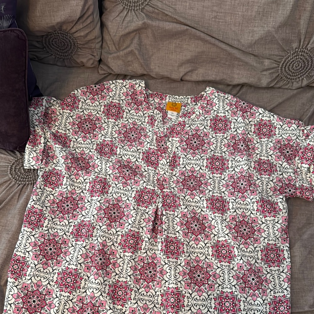 Ruby Rd. Women's Blouse - Pink and White Pattern